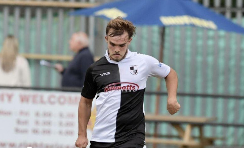 Action from Shepton Mallet's narrow home defeat to Clevedon Town at the Playing Fields.